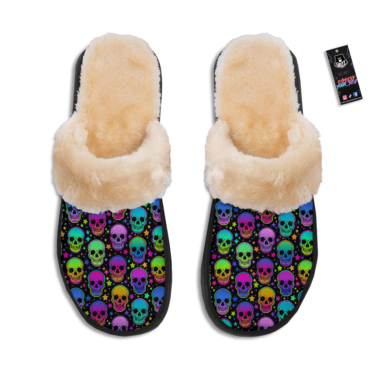 Skull Psychedelic Print Pattern Slippers-grizzshop