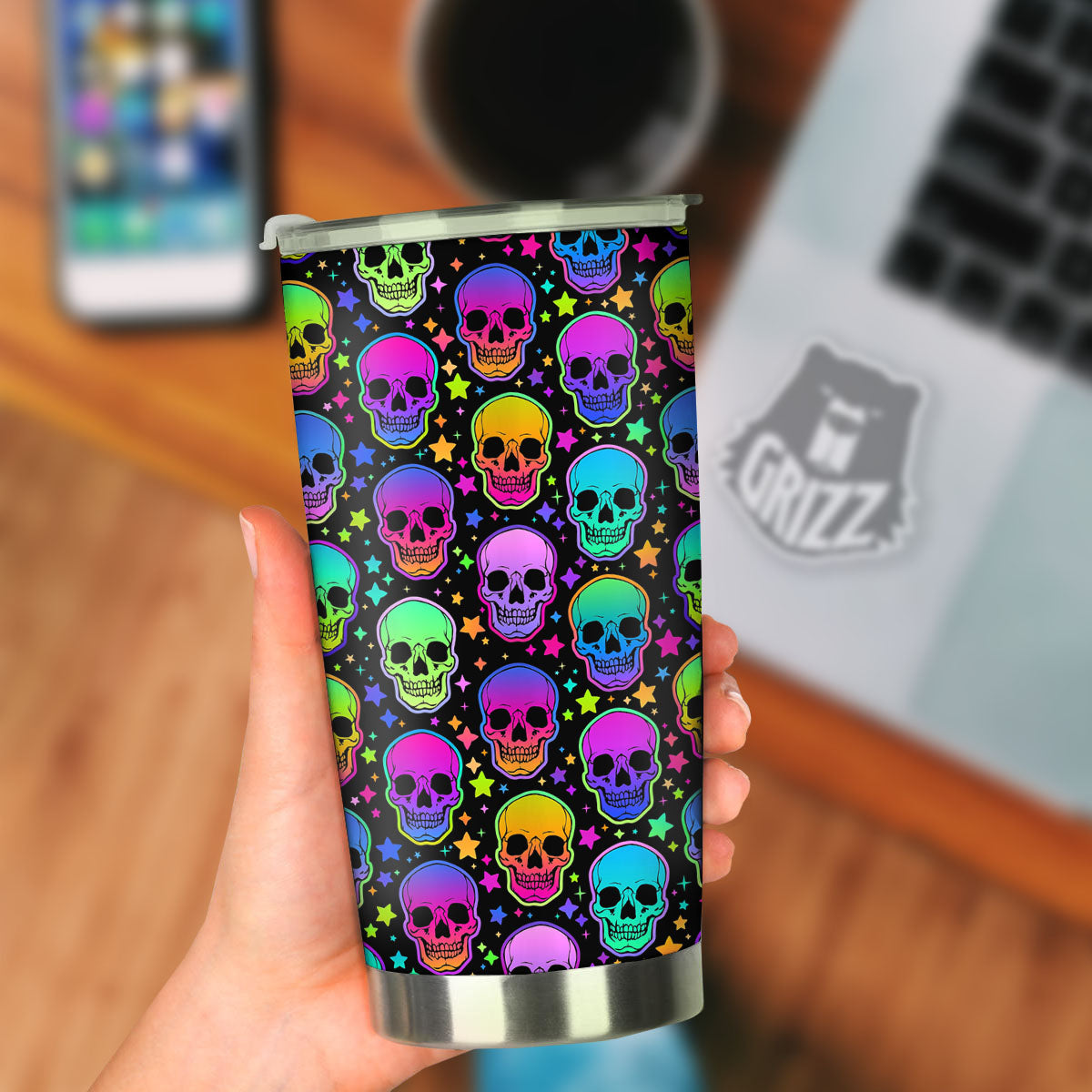Skull Psychedelic Print Pattern Tumbler-grizzshop
