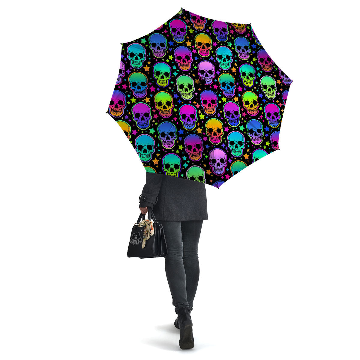 Skull Psychedelic Print Pattern Umbrella-grizzshop