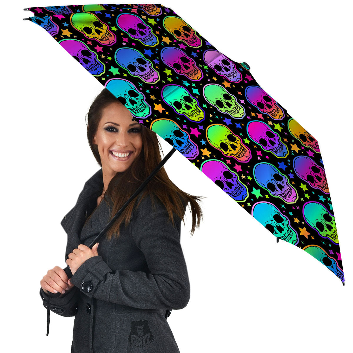 Skull Psychedelic Print Pattern Umbrella-grizzshop
