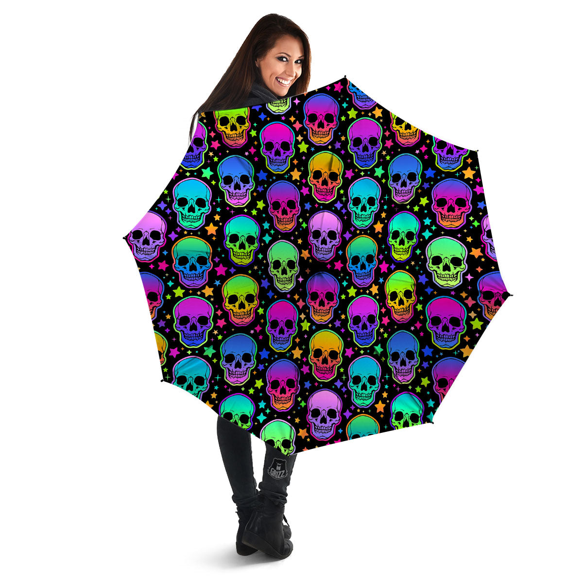 Skull Psychedelic Print Pattern Umbrella-grizzshop