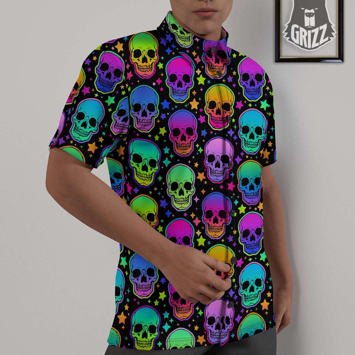 Skull Psychedelic Print Pattern Untucked Shirts-grizzshop