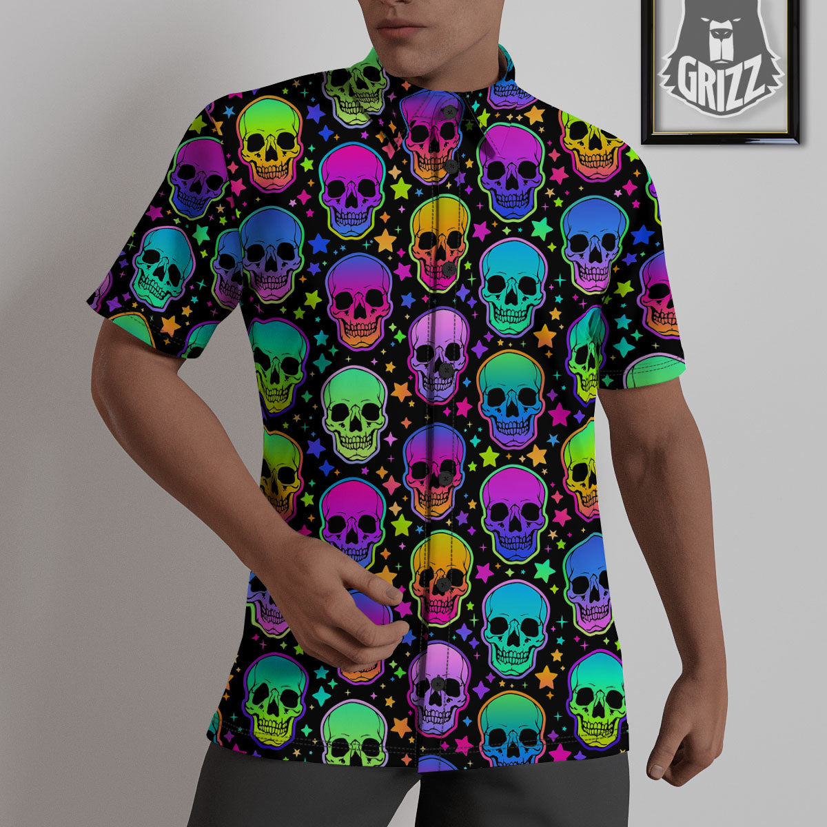 Skull Psychedelic Print Pattern Untucked Shirts-grizzshop