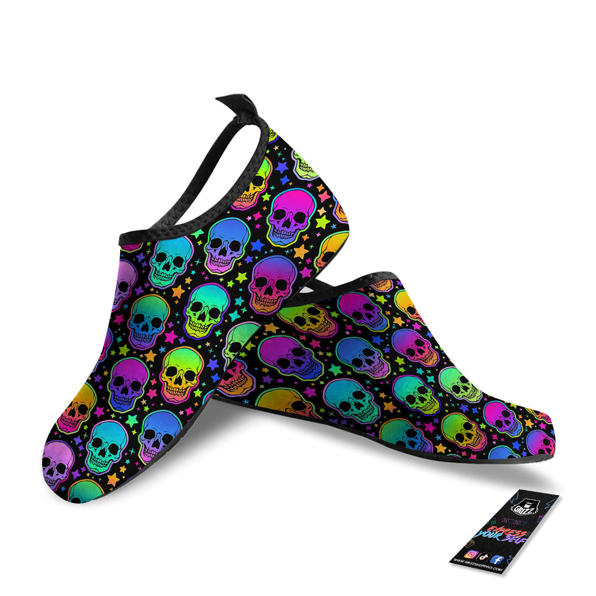 Skull Psychedelic Print Pattern Water Shoes-grizzshop