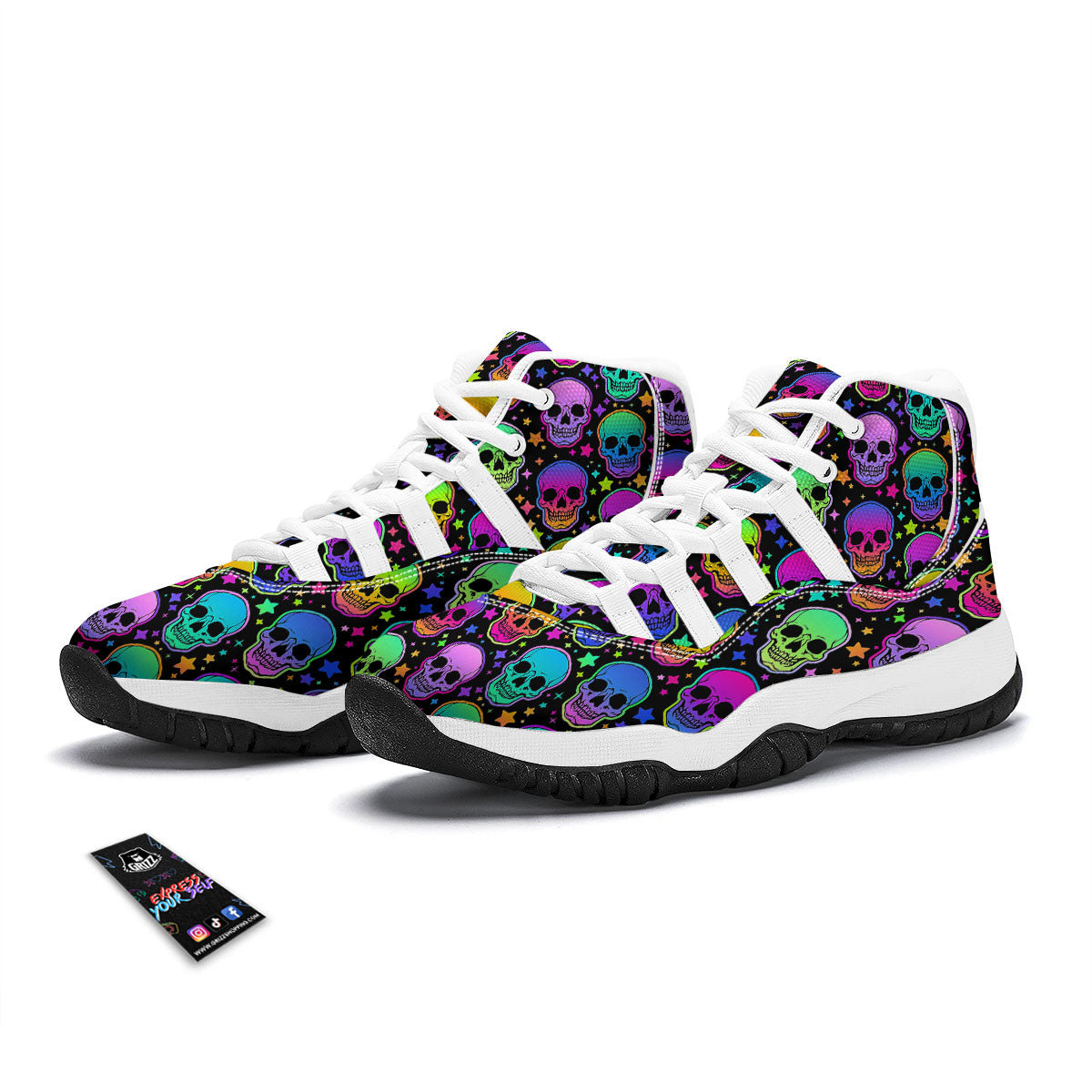 Skull Psychedelic Print Pattern White Bball Shoes-grizzshop