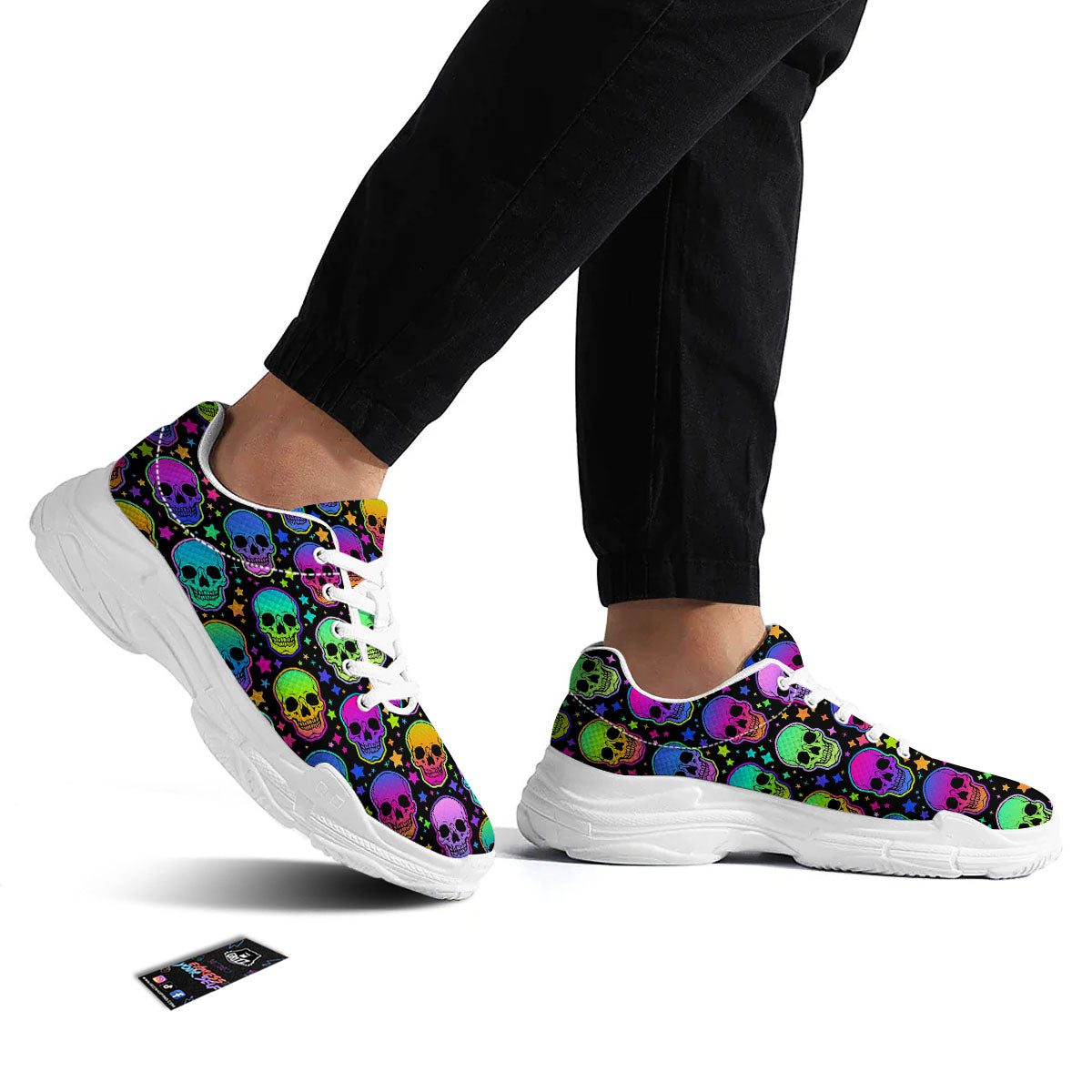 Skull Psychedelic Print Pattern White Chunky Shoes-grizzshop