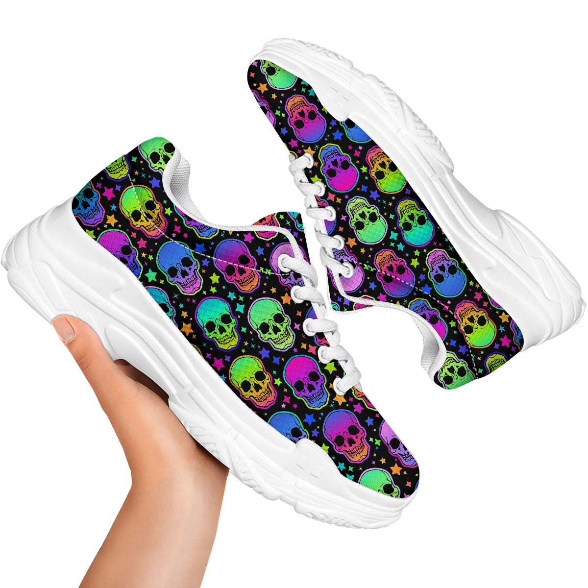 Skull Psychedelic Print Pattern White Chunky Shoes-grizzshop