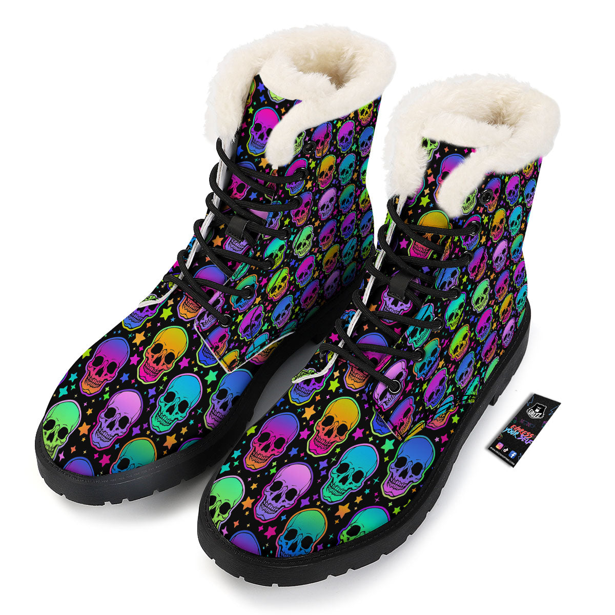 Skull Psychedelic Print Pattern Winter Boots-grizzshop
