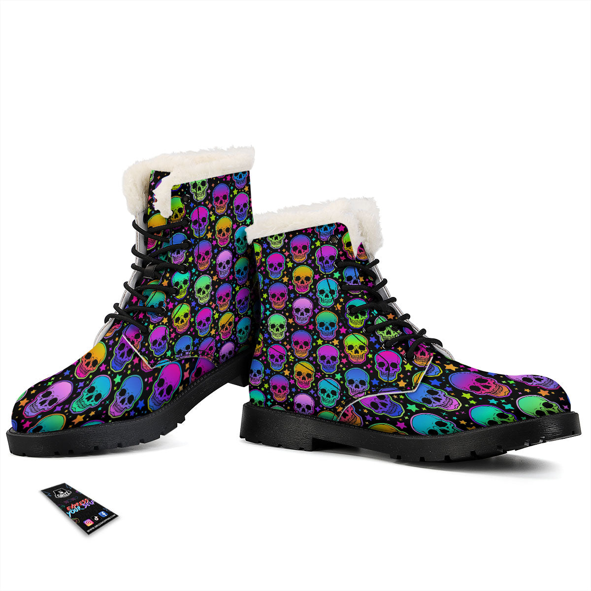Skull Psychedelic Print Pattern Winter Boots-grizzshop