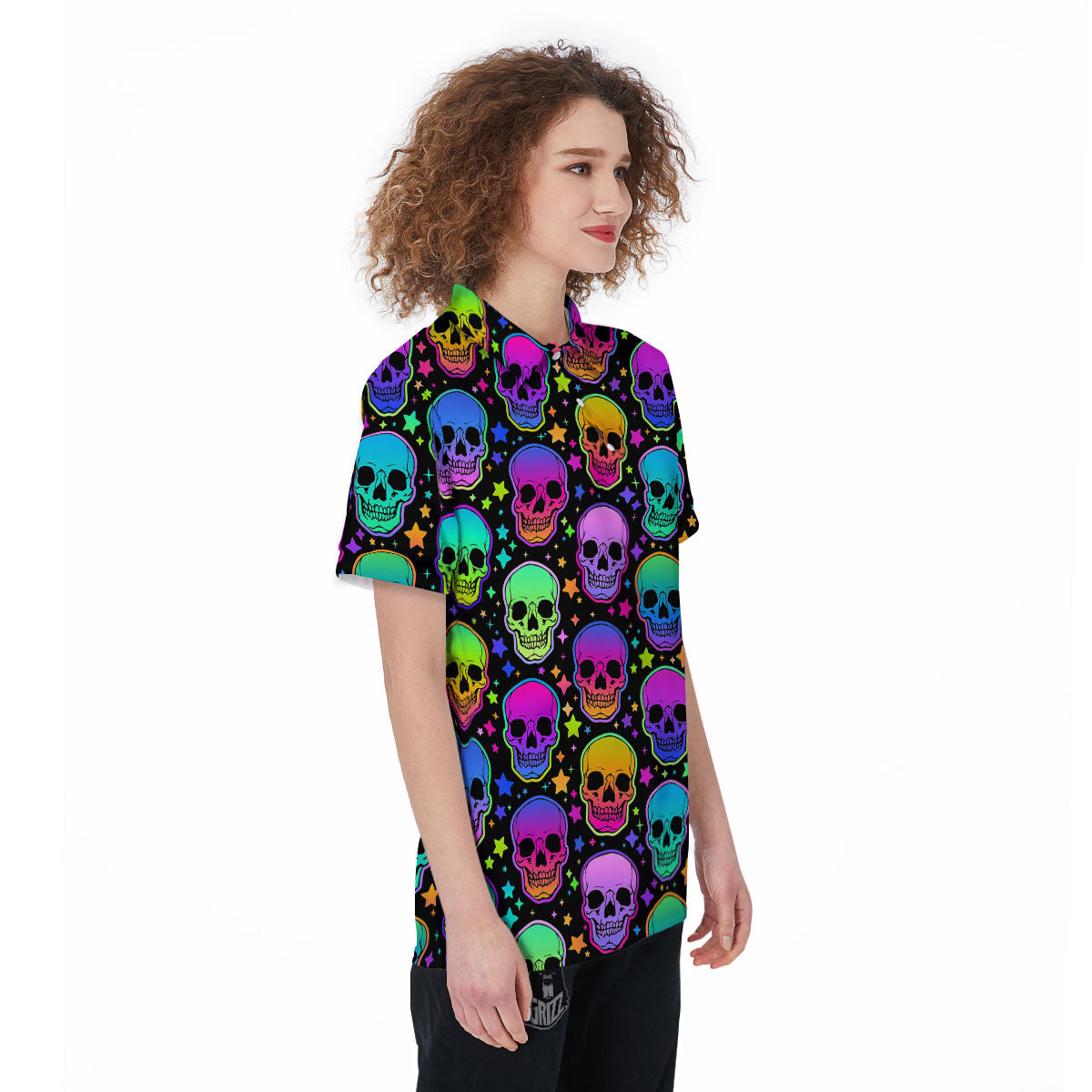 Skull Psychedelic Print Pattern Women's Golf Shirts-grizzshop