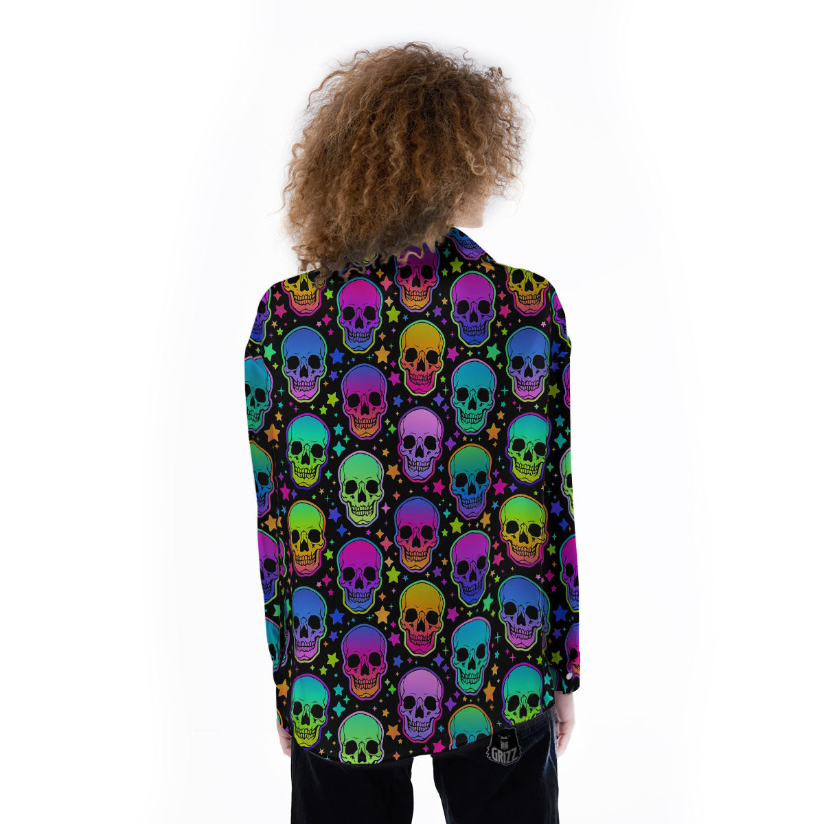 Skull Psychedelic Print Pattern Women's Long Sleeve Shirts-grizzshop