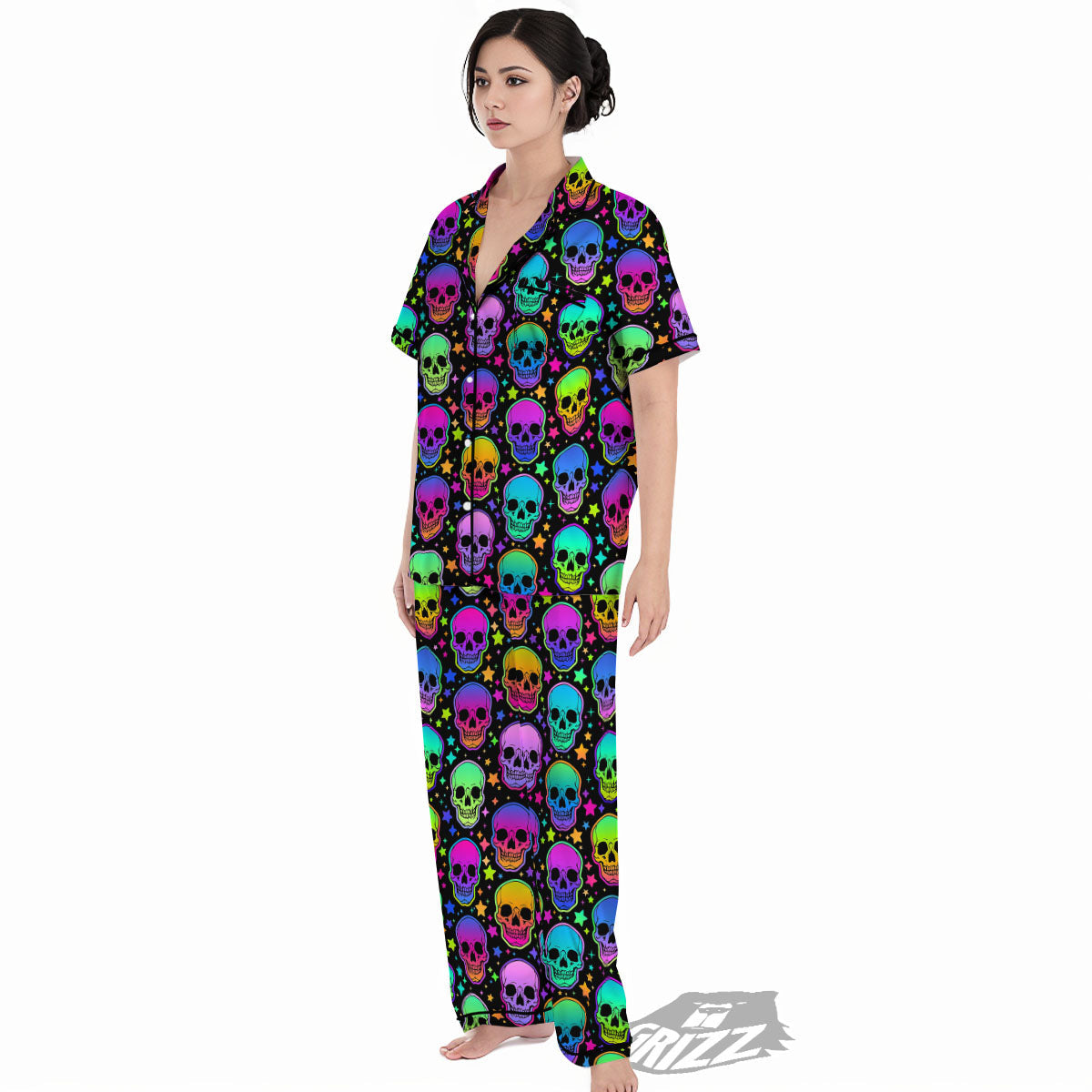 Skull Psychedelic Print Pattern Women's Pajamas Set-grizzshop