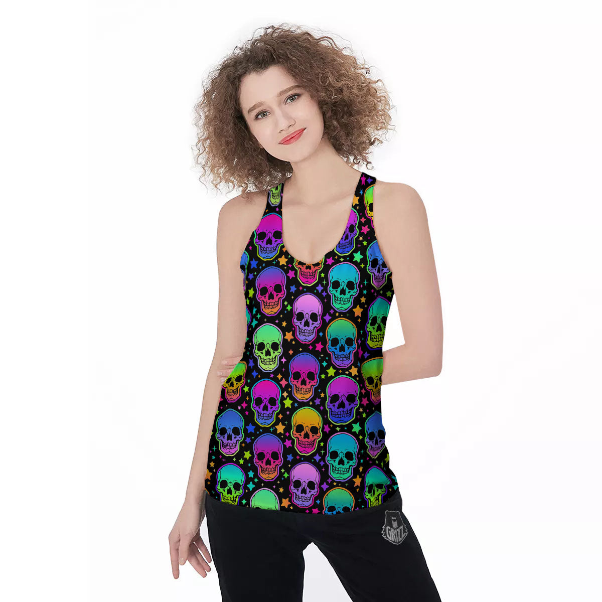 Skull Psychedelic Print Pattern Women's Racerback Tank Top-grizzshop