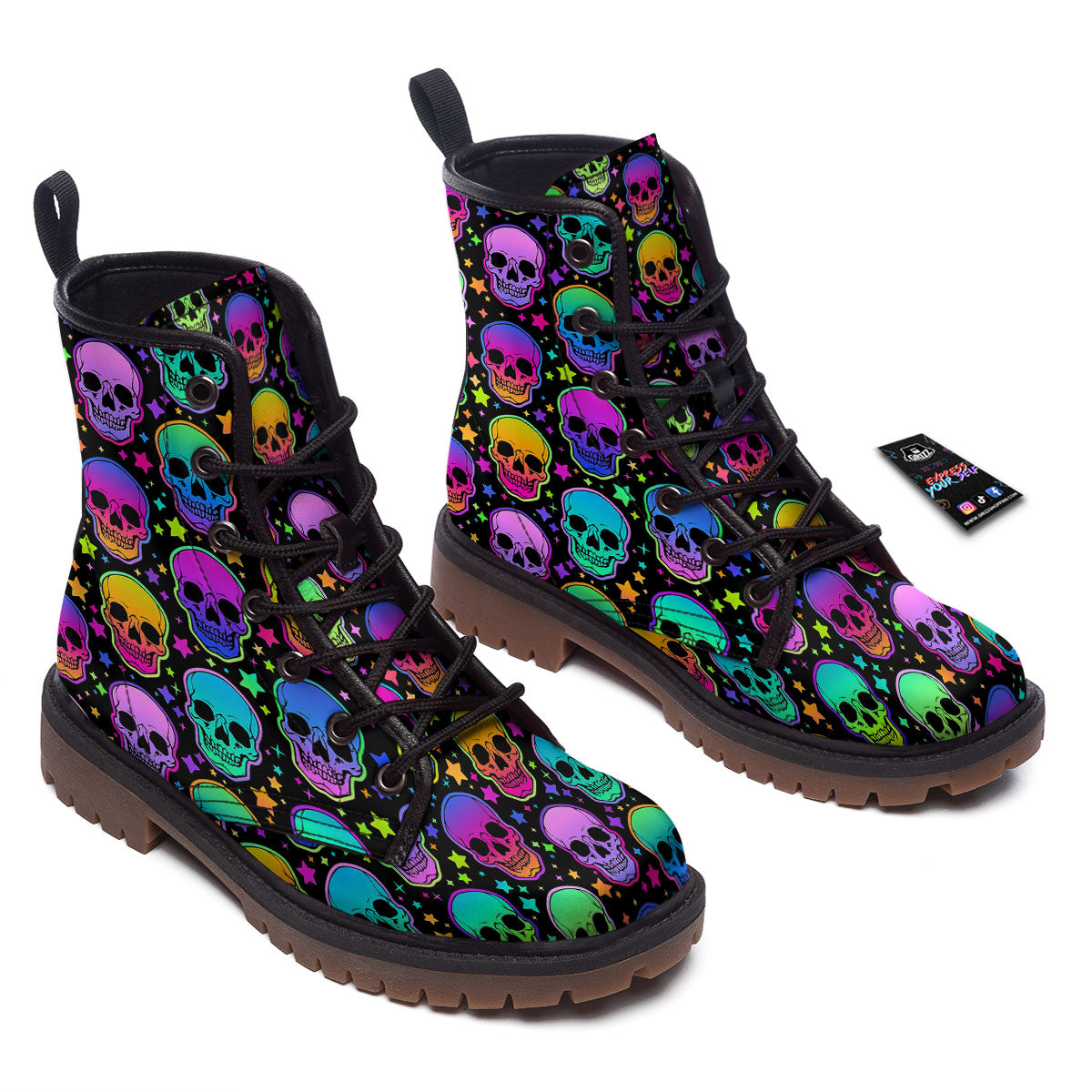 Skull Psychedelic Print Pattern Work Boots-grizzshop