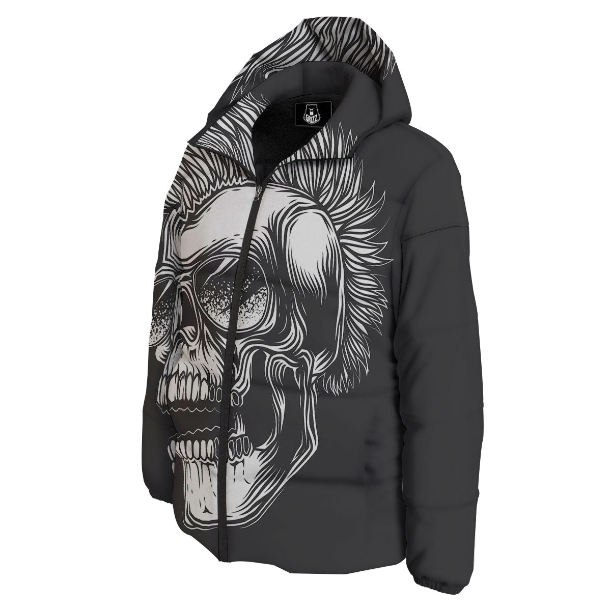 Skull Punk Monochrome Print Down Jacket-grizzshop