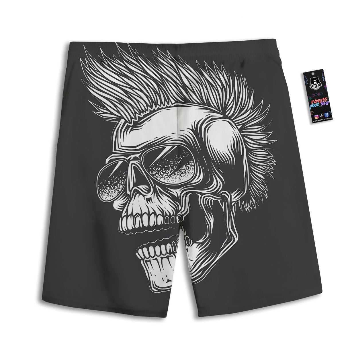 Skull Punk Monochrome Print Men's Athletic Shorts