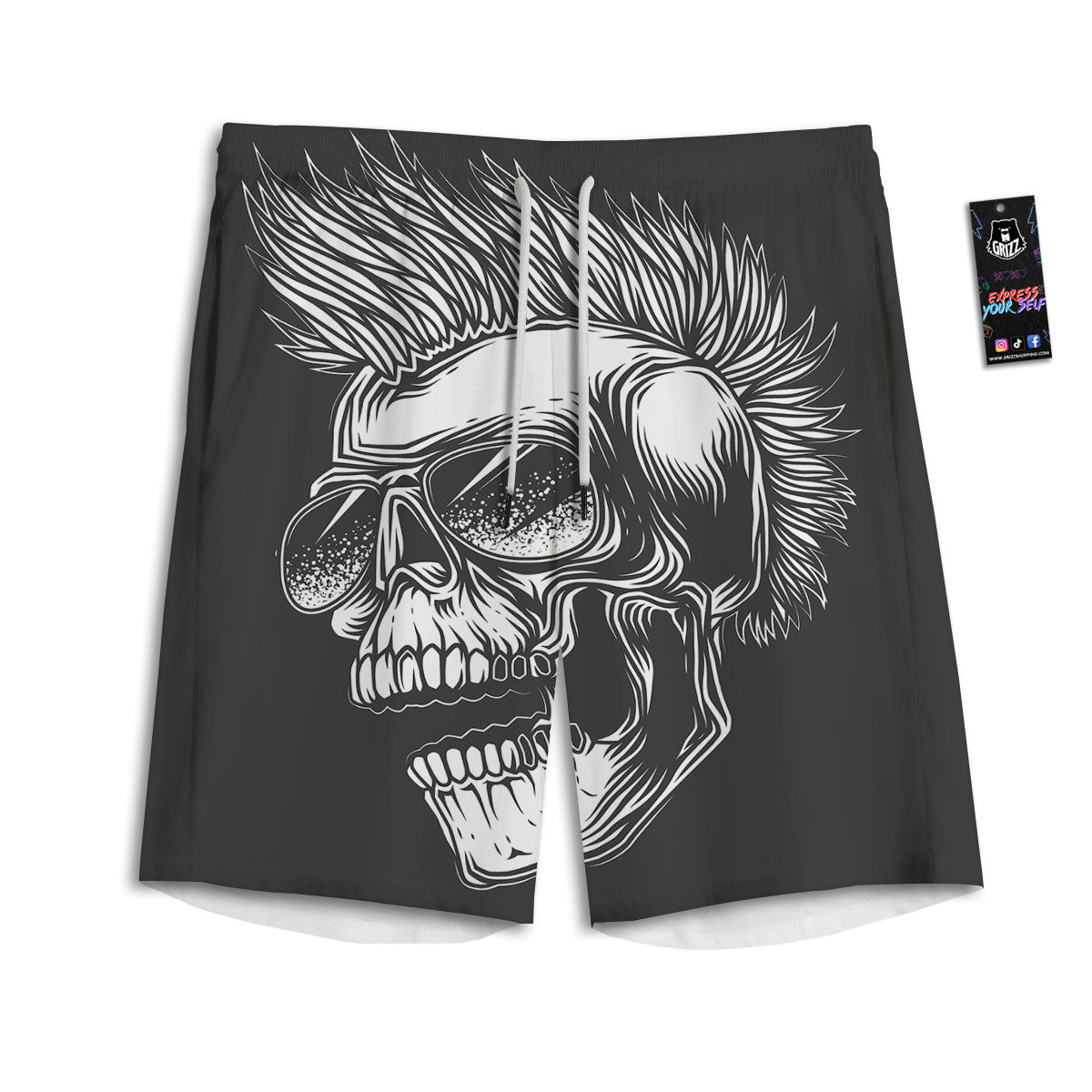Skull Punk Monochrome Print Men's Athletic Shorts