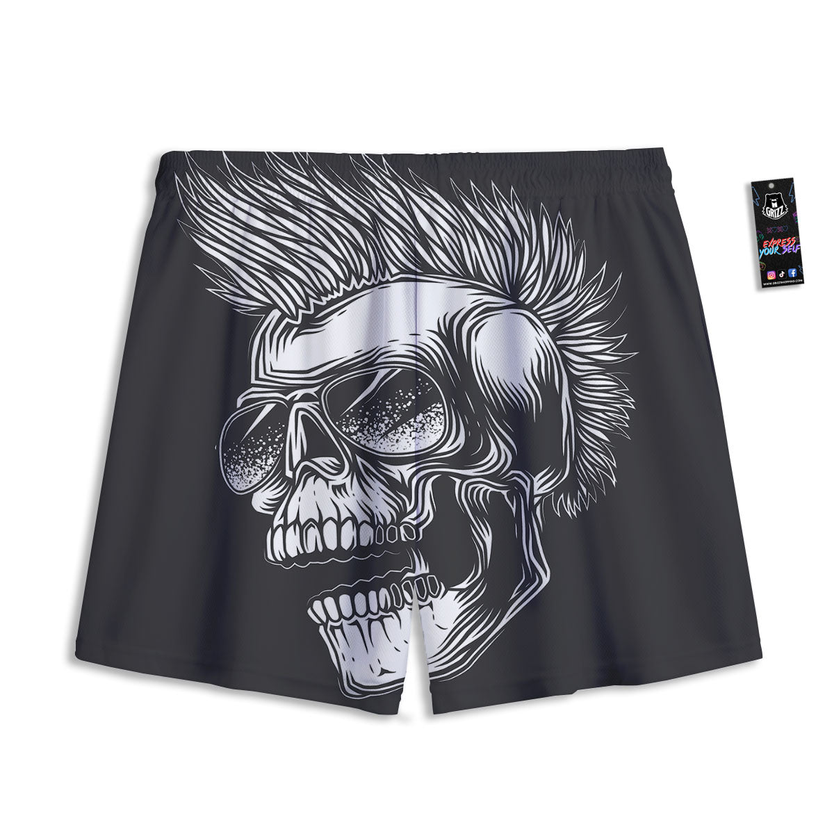 Skull Punk Monochrome Print Mesh Shorts