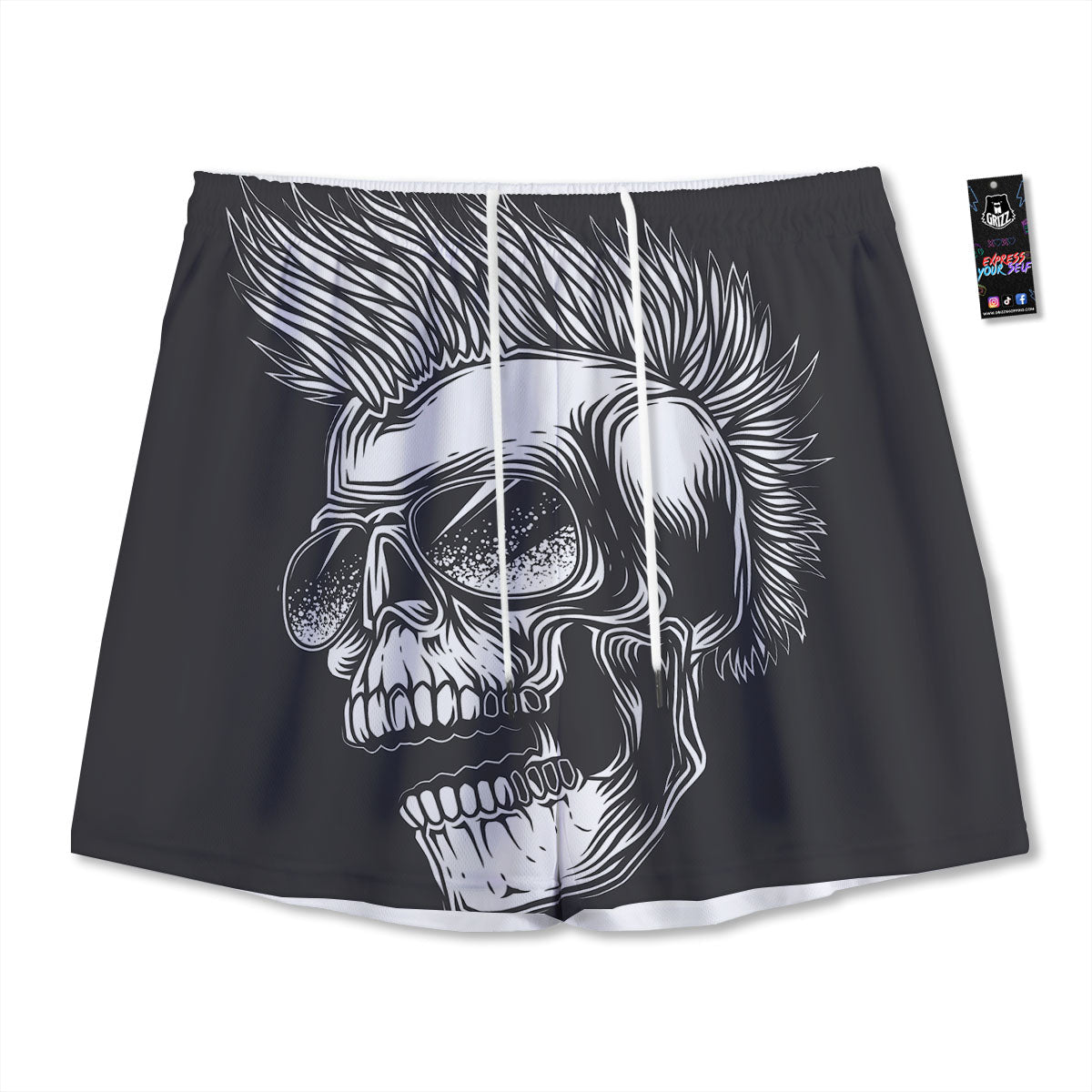 Skull Punk Monochrome Print Mesh Shorts