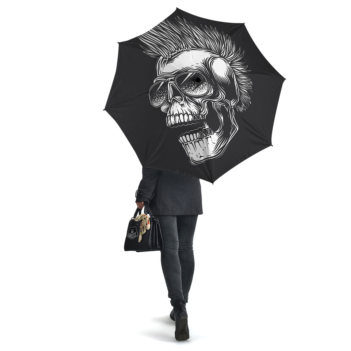 Skull Punk Monochrome Print Umbrella-grizzshop