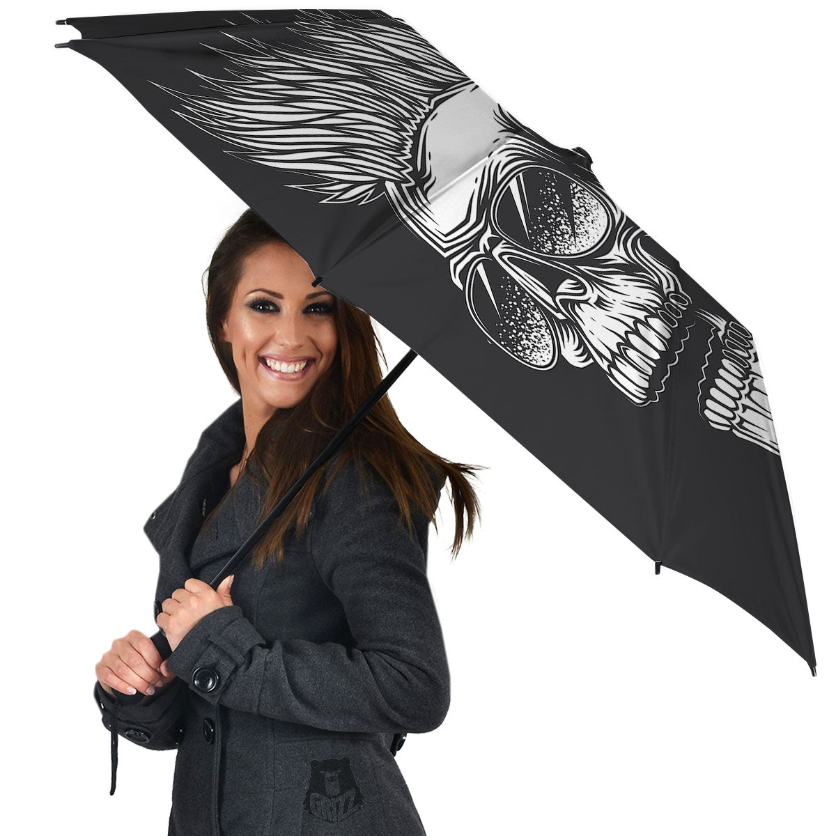Skull Punk Monochrome Print Umbrella-grizzshop
