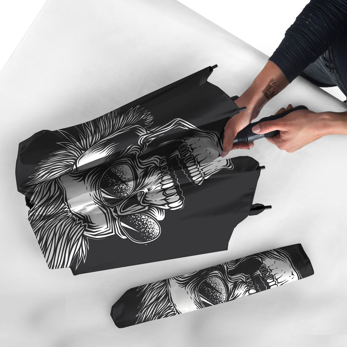 Skull Punk Monochrome Print Umbrella-grizzshop