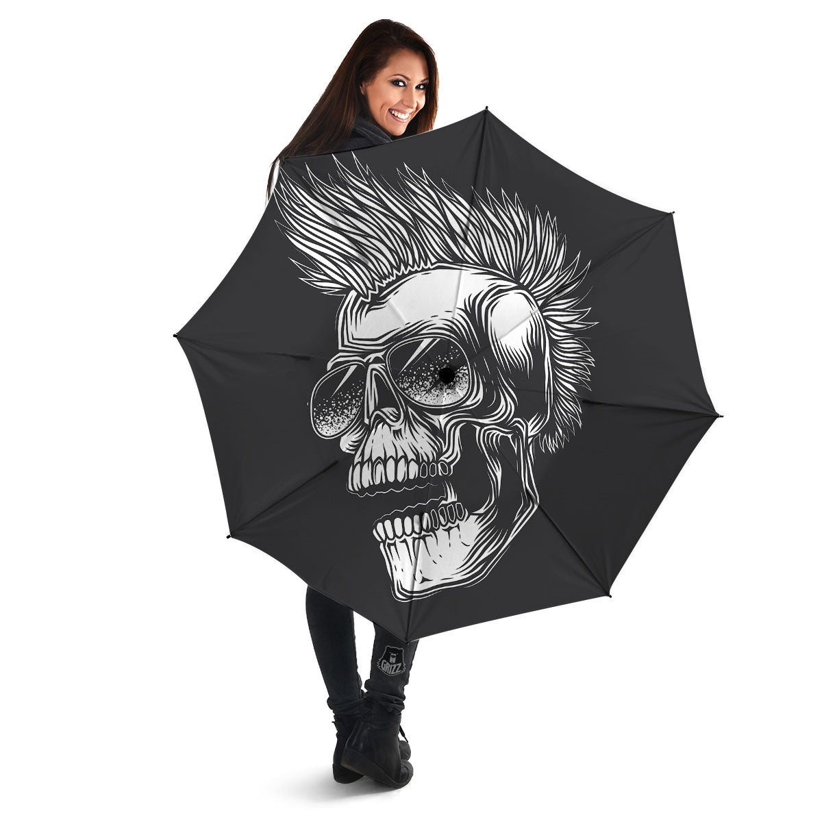 Skull Punk Monochrome Print Umbrella-grizzshop
