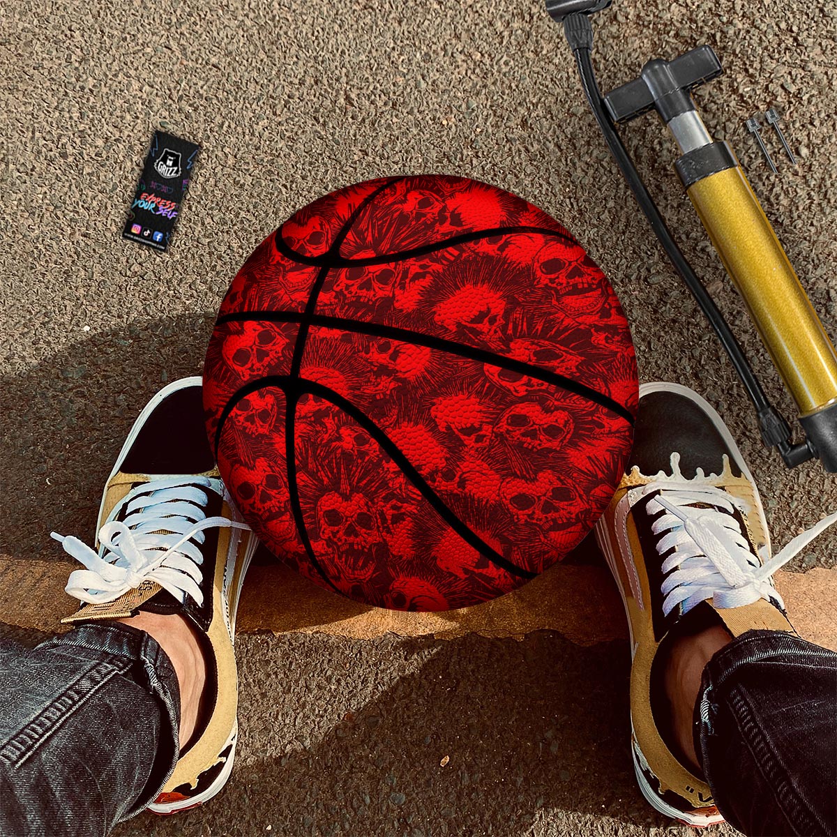 Skull Punk Red Print Pattern Basketball-grizzshop
