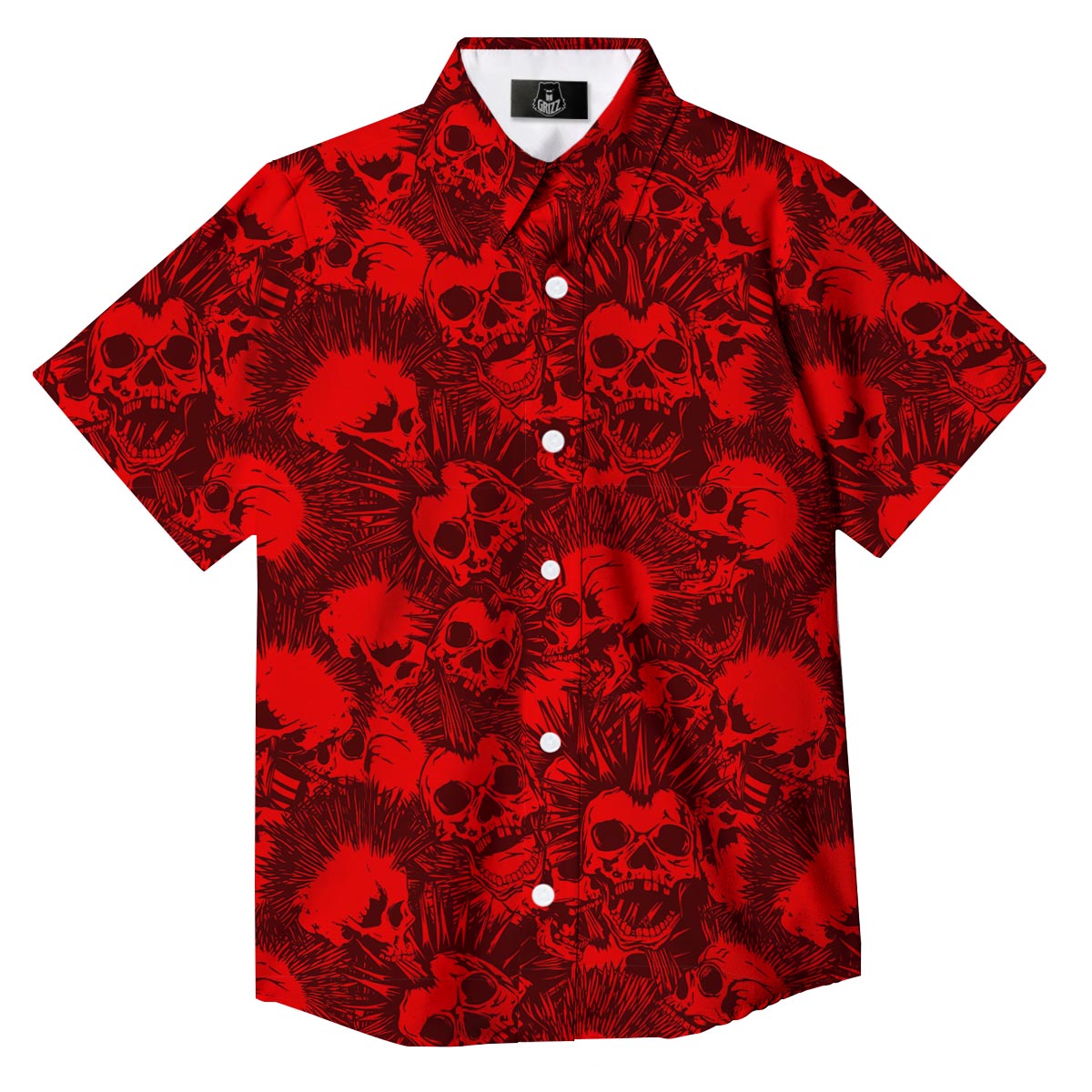 Skull Punk Red Print Pattern Button Up Shirt-grizzshop