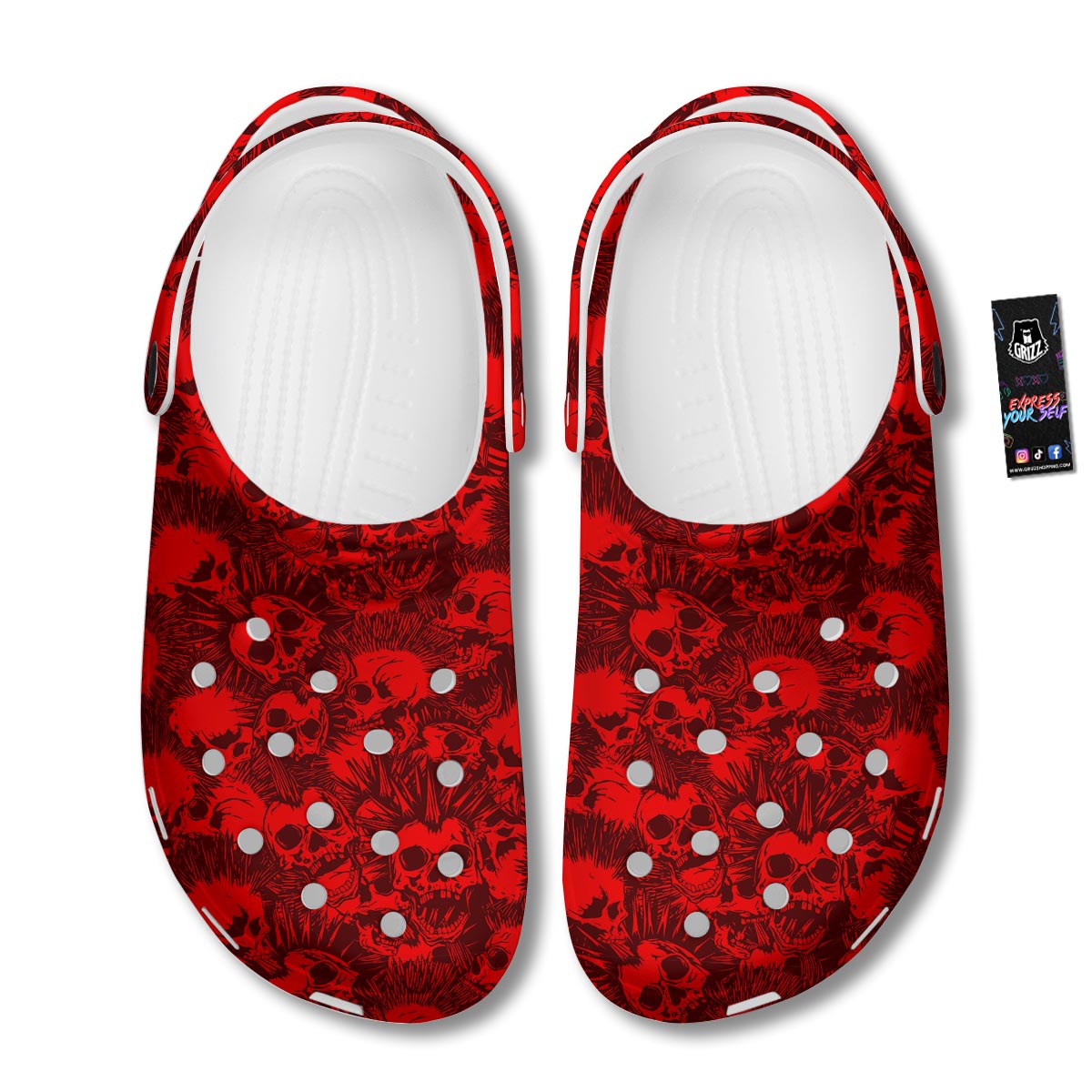 Skull Punk Red Print Pattern Clog-grizzshop