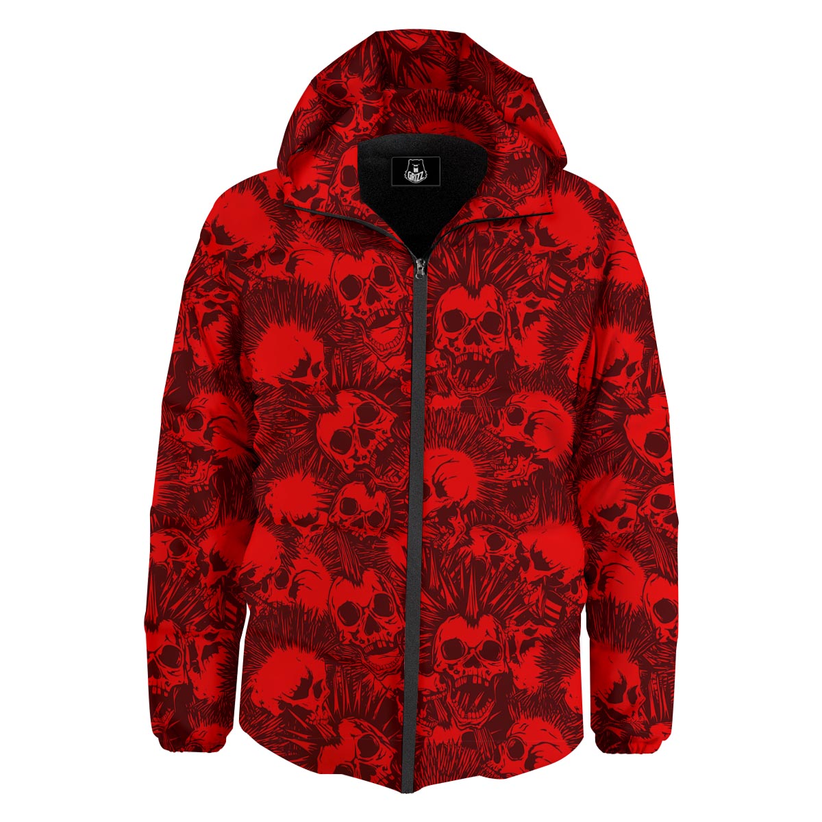 Skull Punk Red Print Pattern Down Jacket-grizzshop