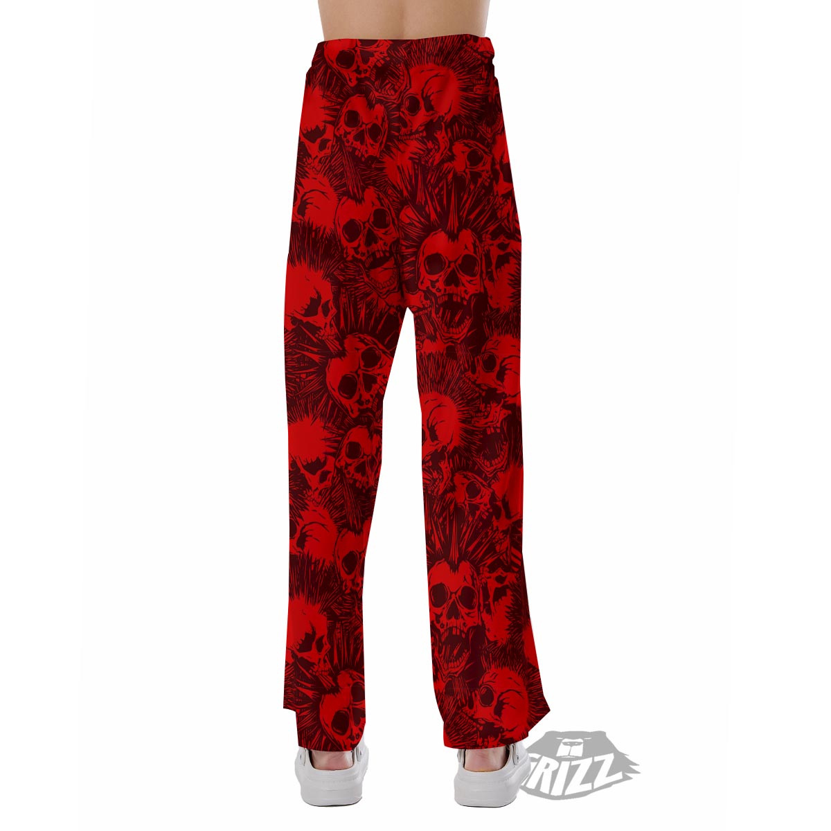 Skull Punk Red Print Pattern Pajama Pants-grizzshop