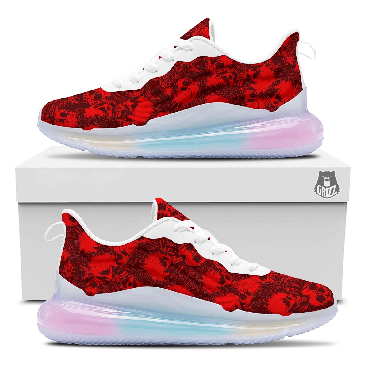 Skull Punk Red Print Pattern Running Sneakers-grizzshop