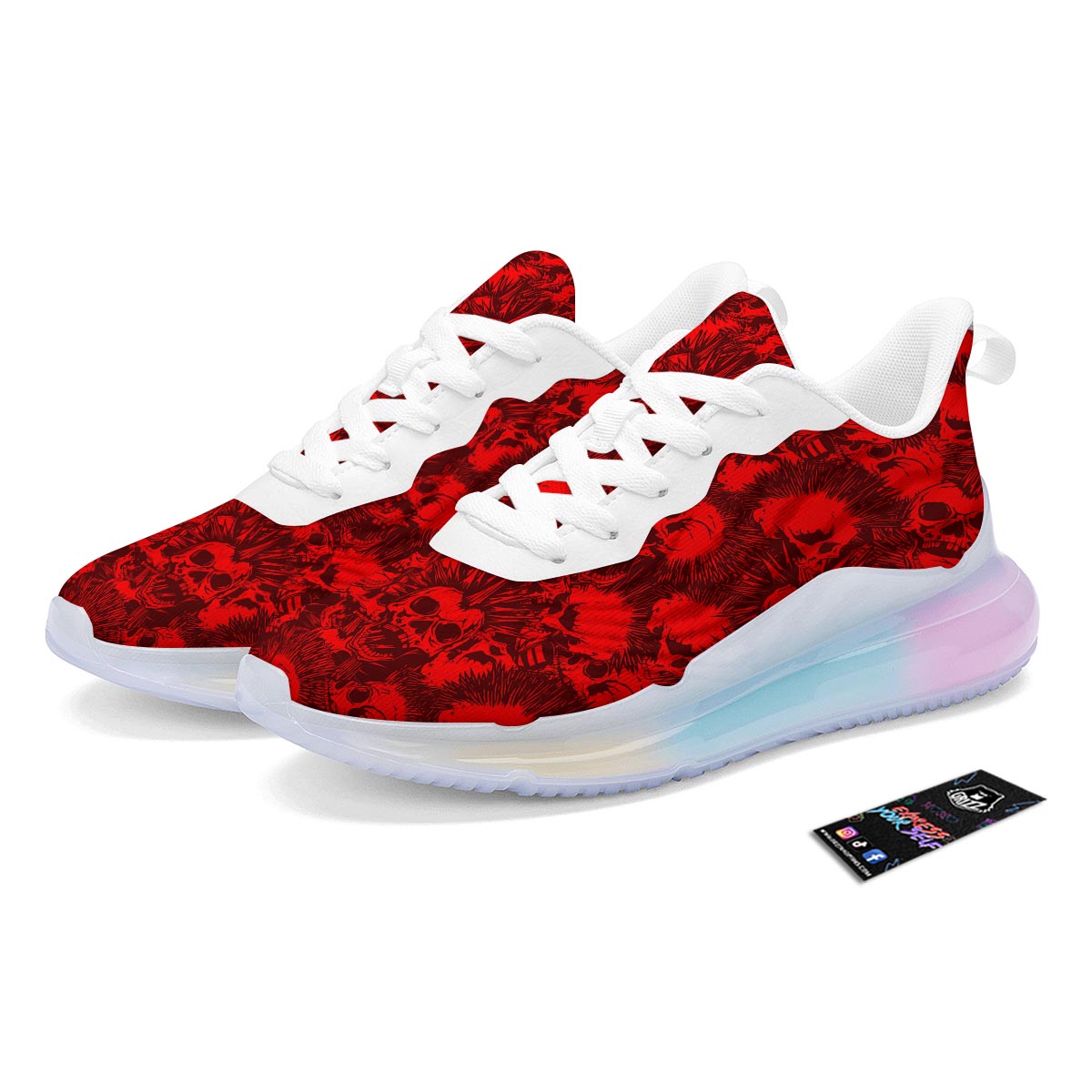 Skull Punk Red Print Pattern Running Sneakers-grizzshop