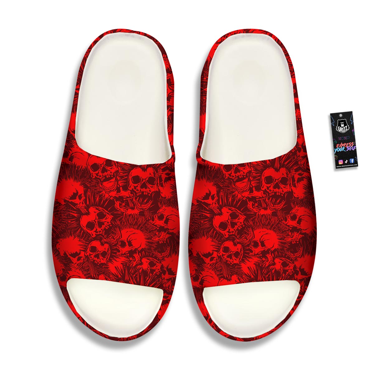 Skull Punk Red Print Pattern Sandals-grizzshop