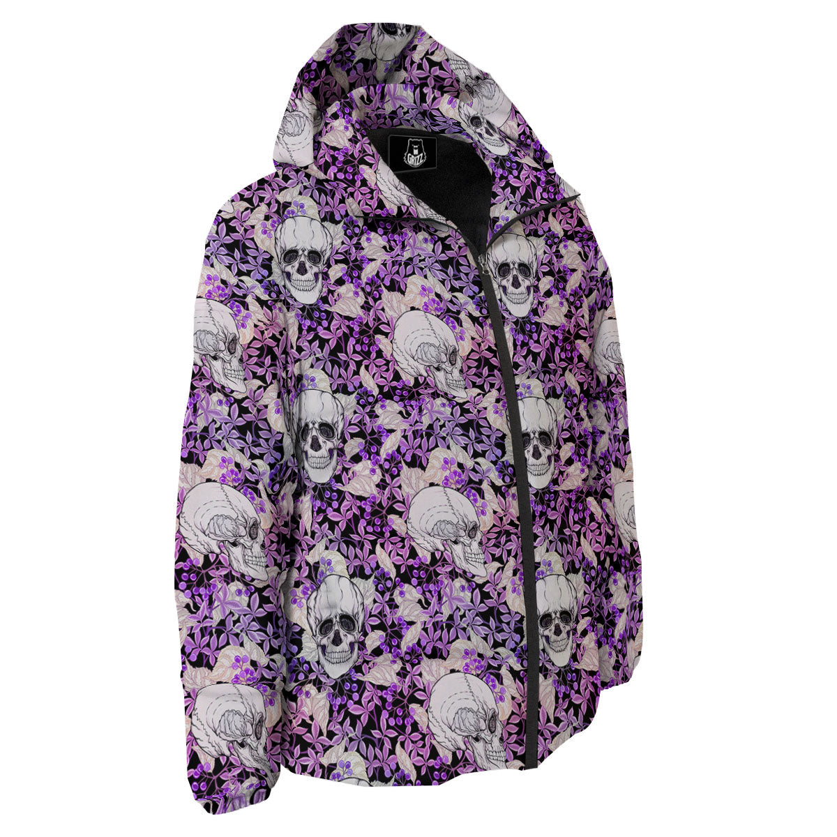 Skull Purple Tropical Print Pattern Down Jacket-grizzshop