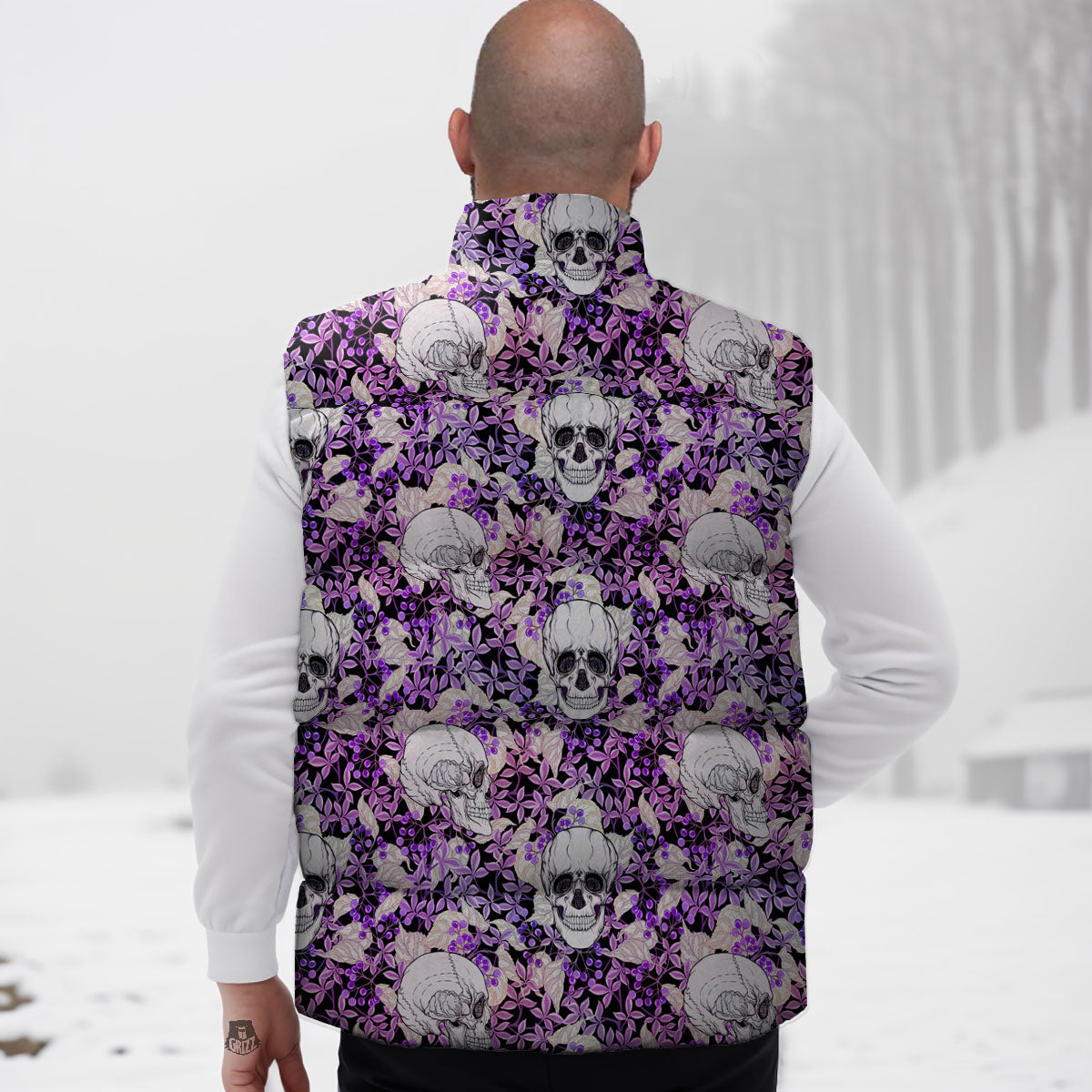 Skull Purple Tropical Print Pattern Down Vest-grizzshop