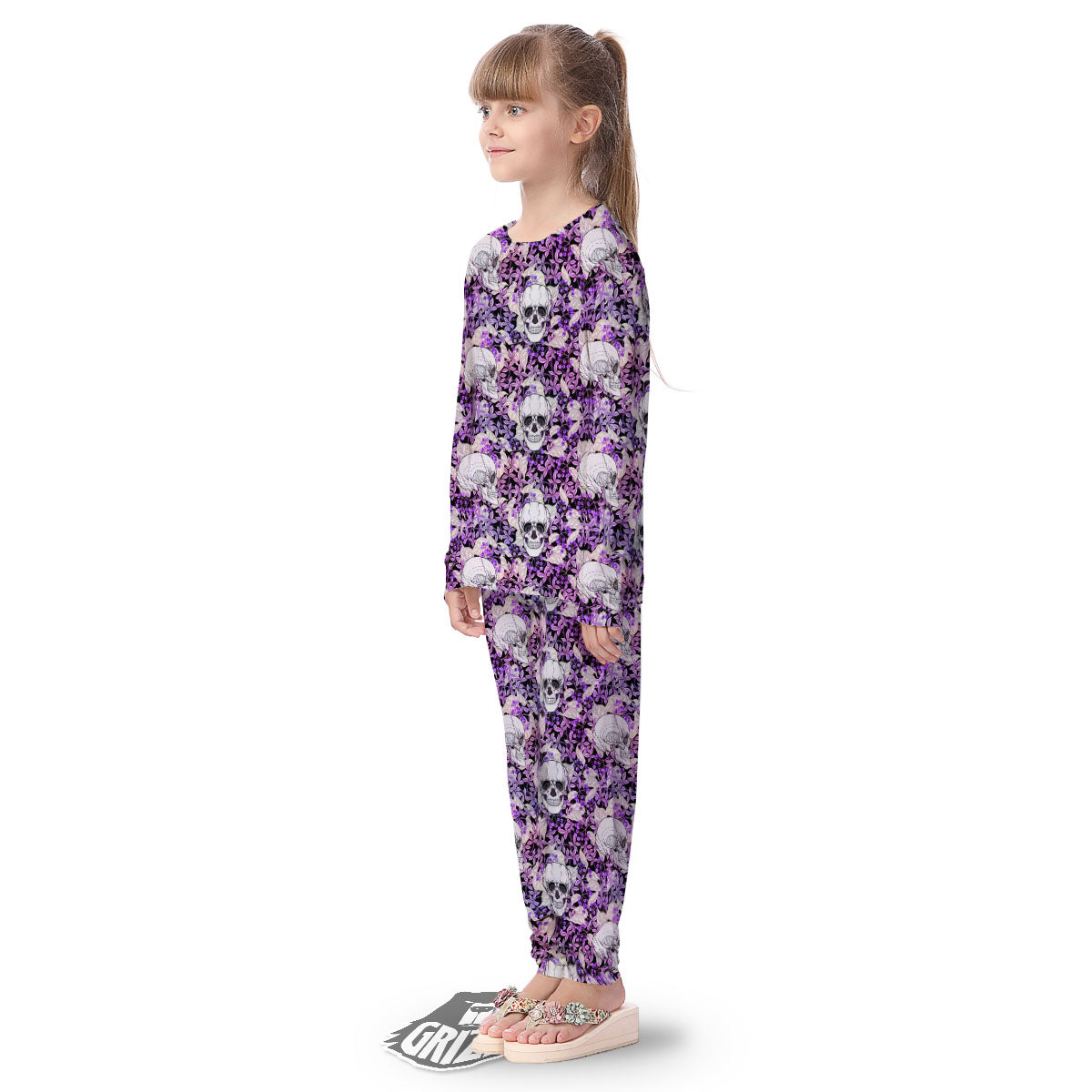 Skull Purple Tropical Print Pattern Kid's Pajamas-grizzshop