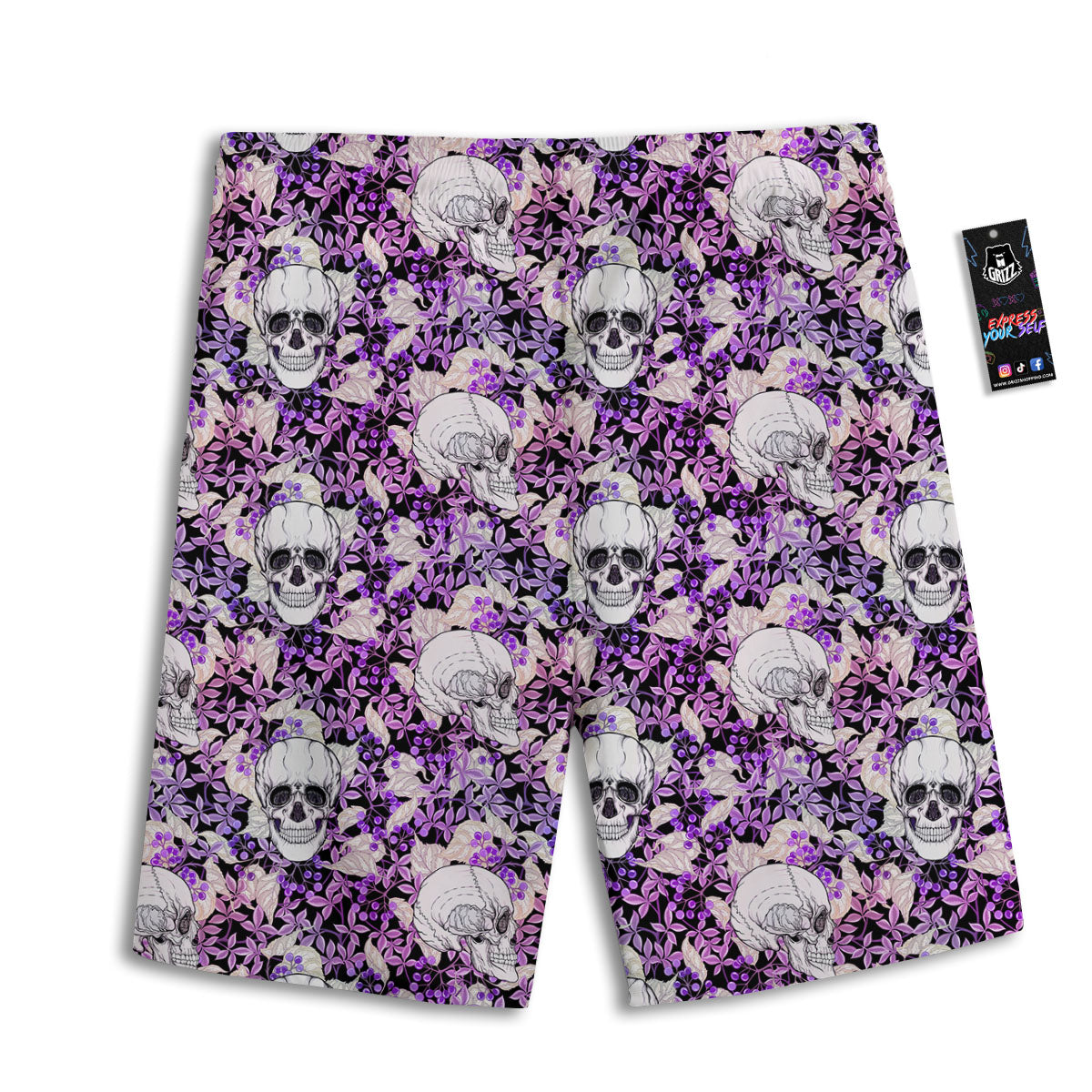 Skull Purple Tropical Print Pattern Men's Athletic Shorts
