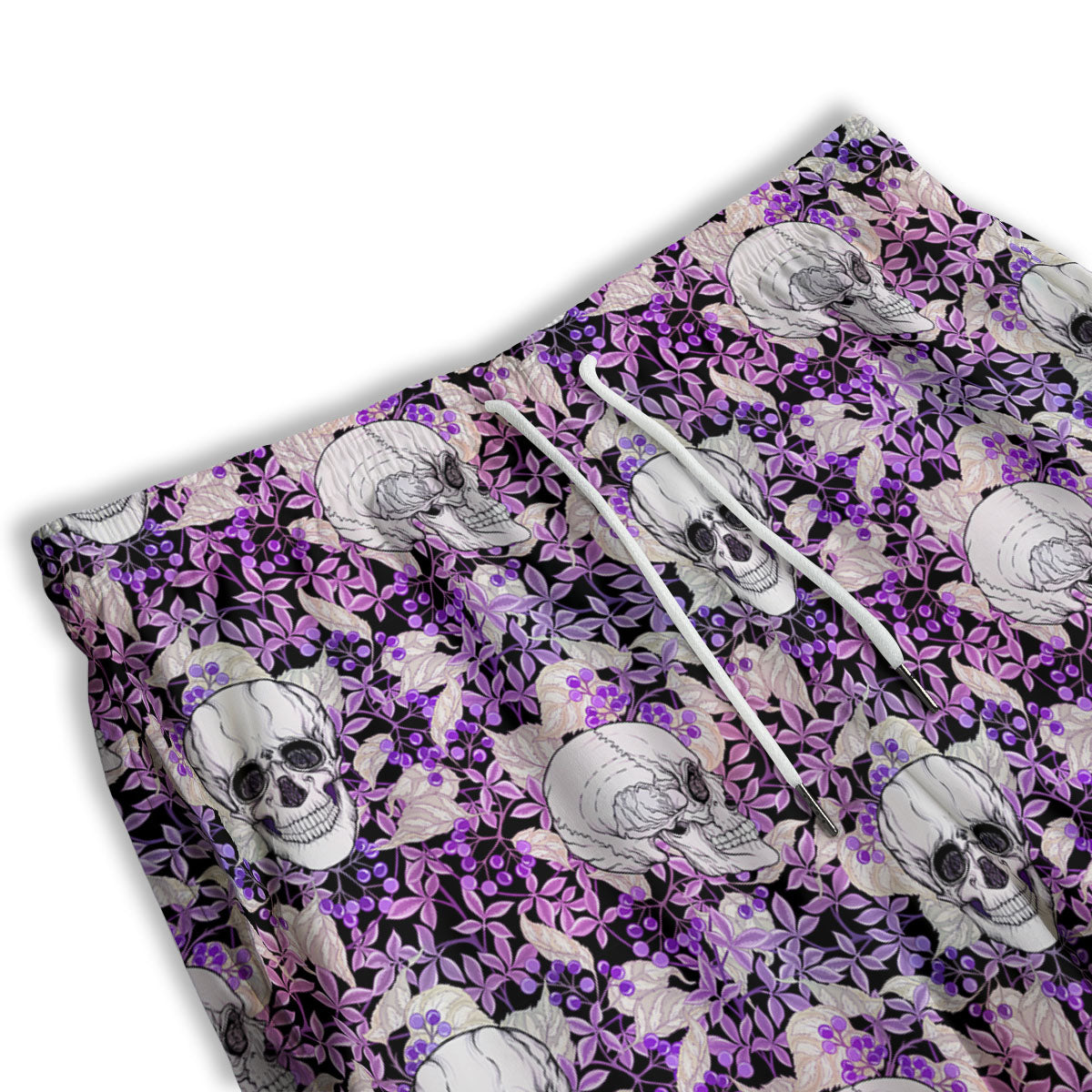 Skull Purple Tropical Print Pattern Men's Athletic Shorts-grizzshop