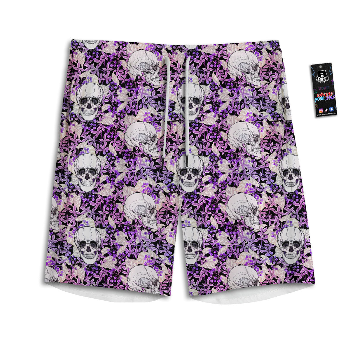 Skull Purple Tropical Print Pattern Men's Athletic Shorts