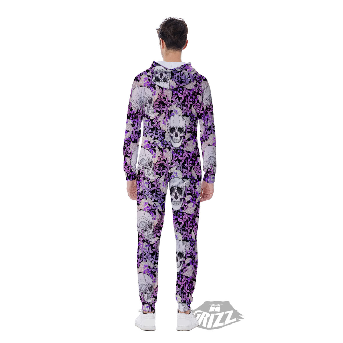 Skull Purple Tropical Print Pattern Men's Jumpsuit-grizzshop