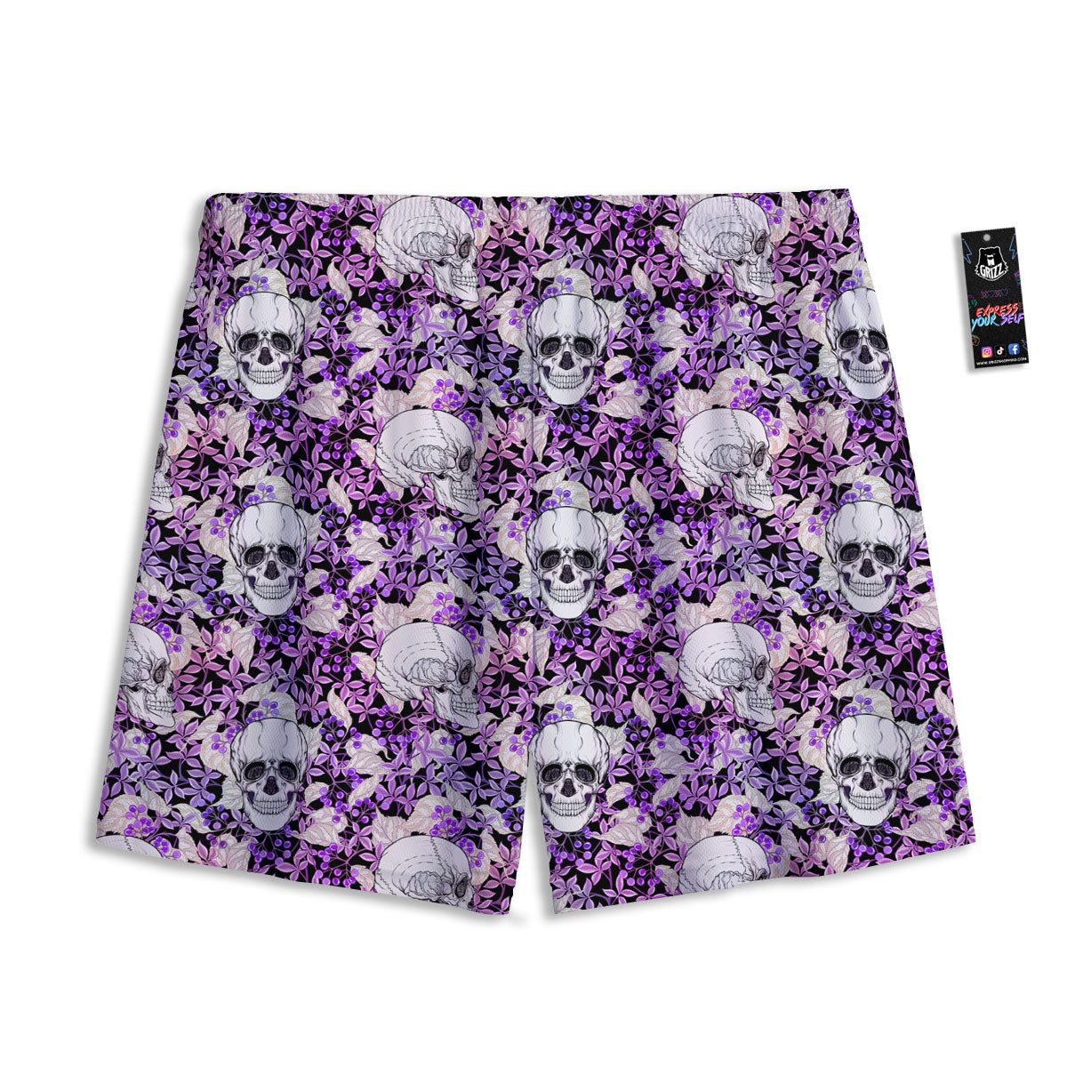 Skull Purple Tropical Print Pattern Mesh Shorts