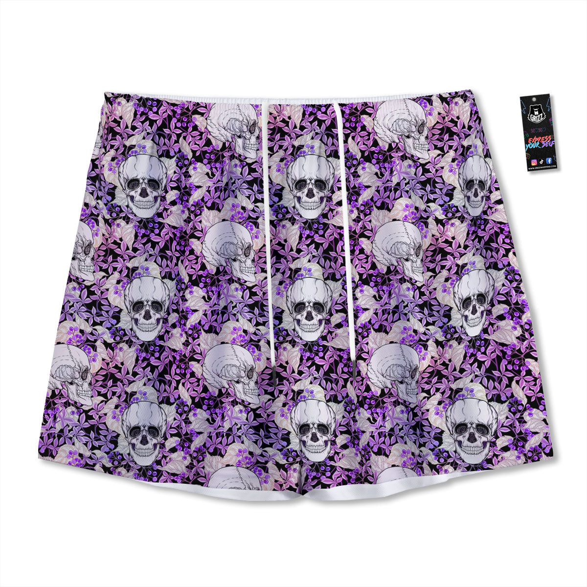 Skull Purple Tropical Print Pattern Mesh Shorts