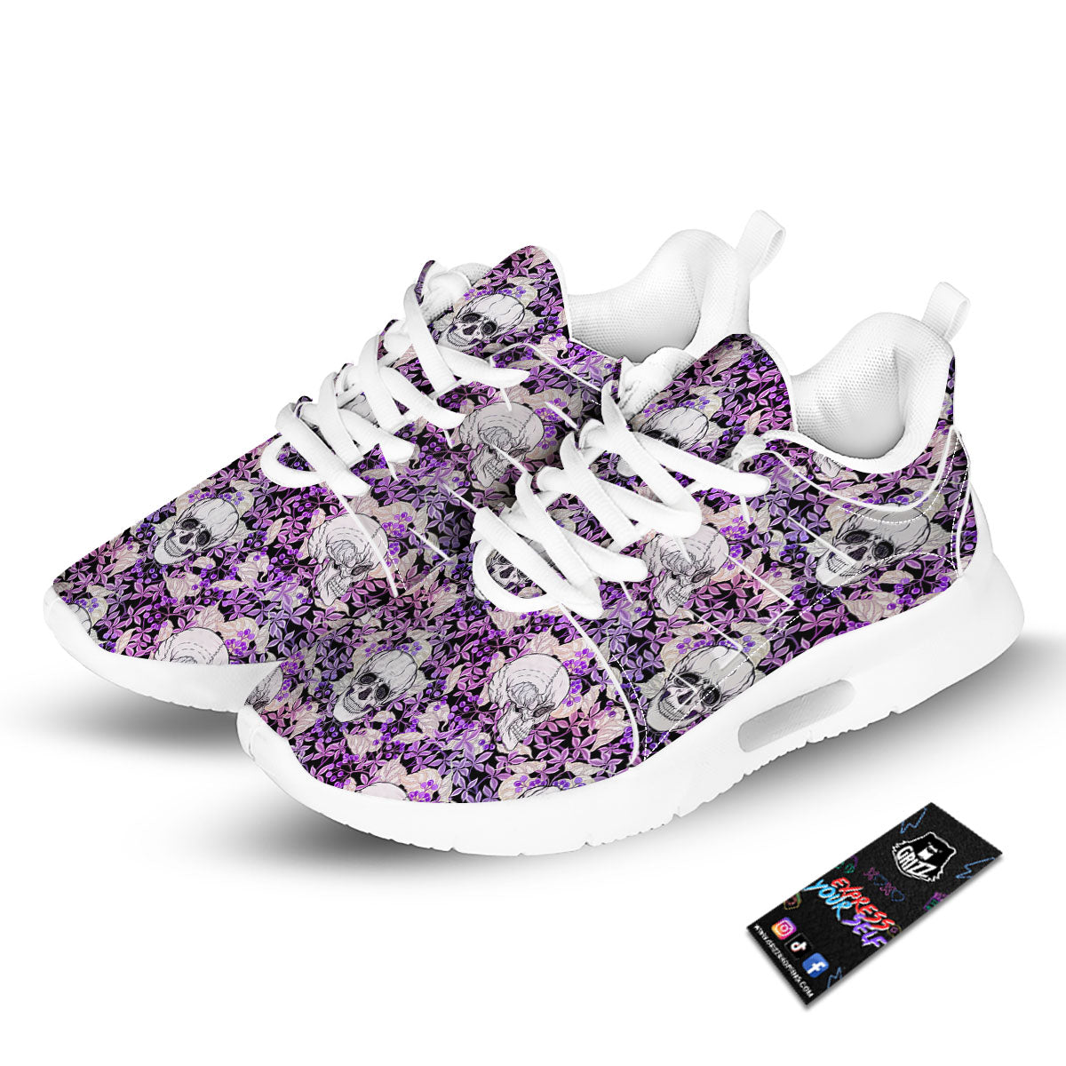 Skull Purple Tropical Print Pattern Tennis Shoes-grizzshop