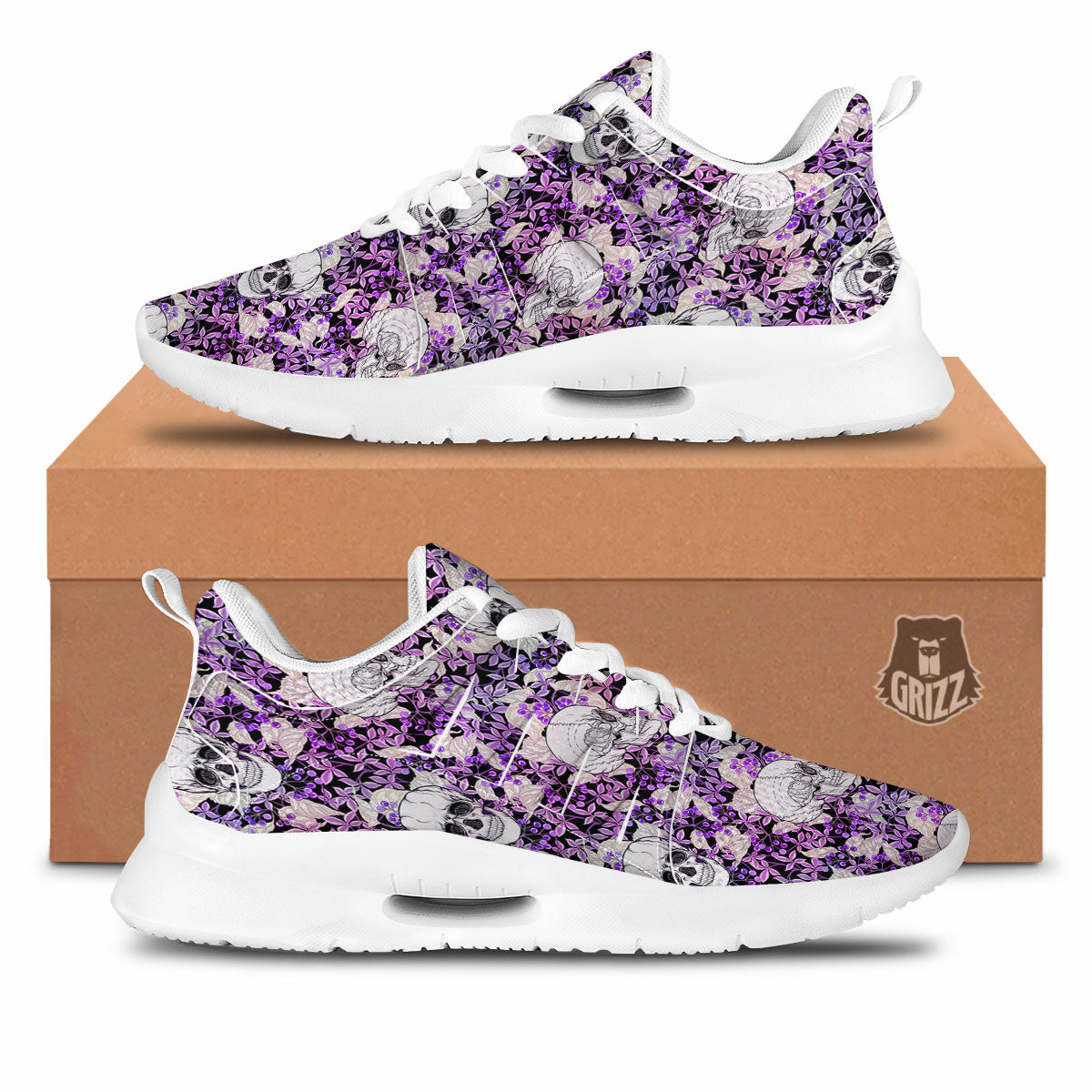 Skull Purple Tropical Print Pattern Tennis Shoes-grizzshop
