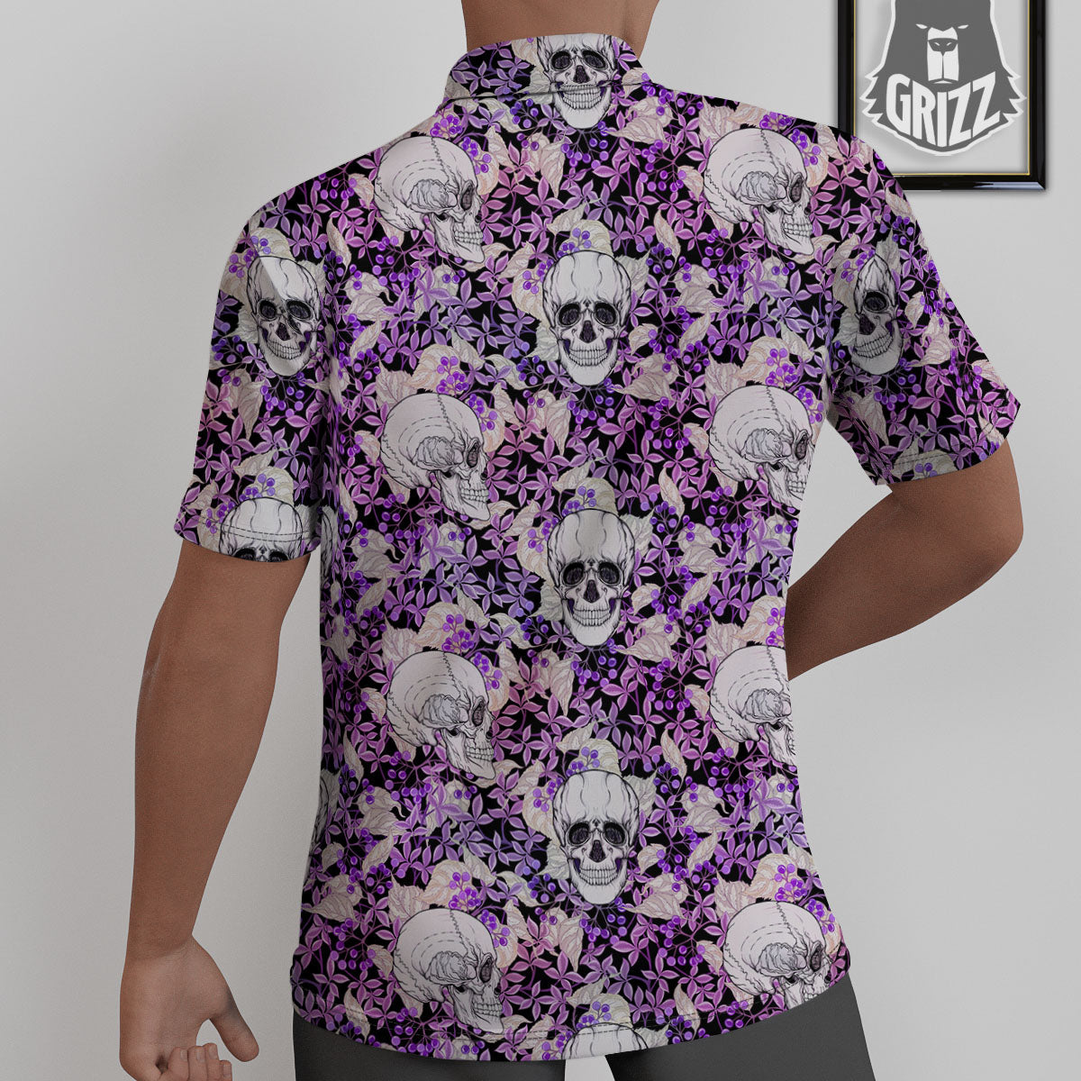 Skull Purple Tropical Print Pattern Untucked Shirts-grizzshop