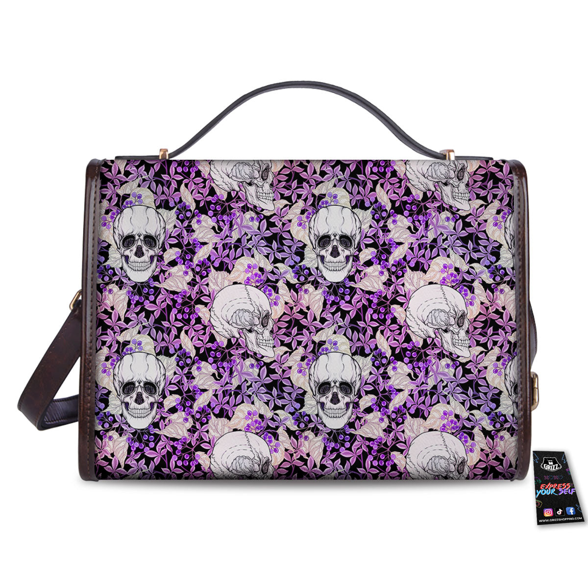 Skull Purple Tropical Print Pattern Women's Satchel Bag-grizzshop