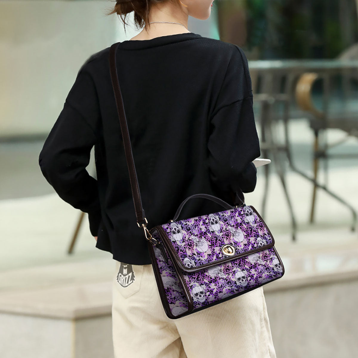Skull Purple Tropical Print Pattern Women's Satchel Bag-grizzshop