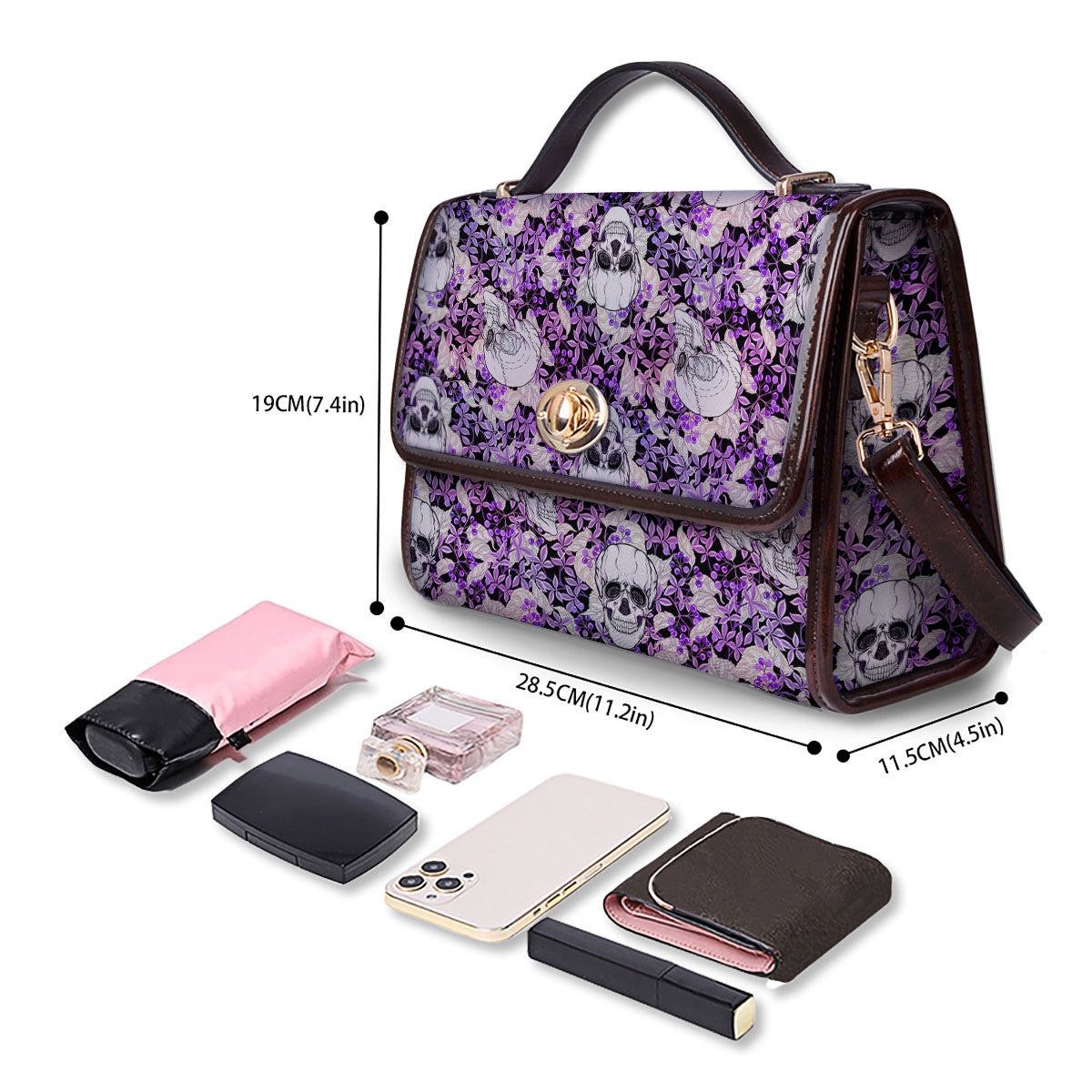 Skull Purple Tropical Print Pattern Women's Satchel Bag-grizzshop